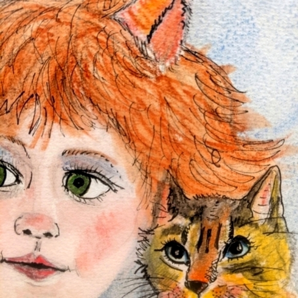 Original illustration/watercolor Cat Girl